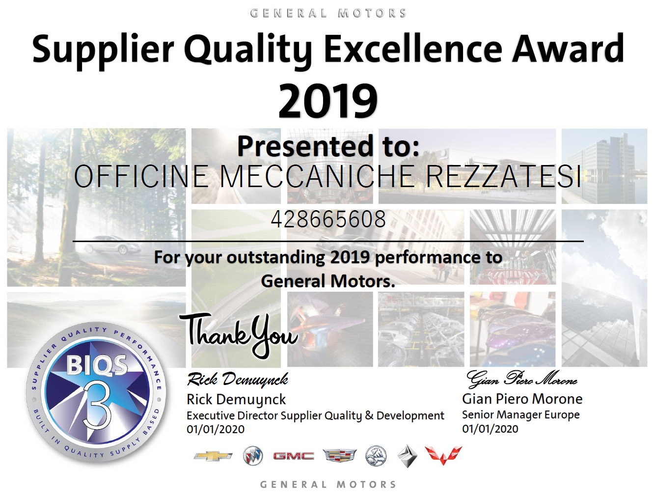 A OMR il premio GM Quality Excellence Award 2019 come migliore fornitore di General Motors